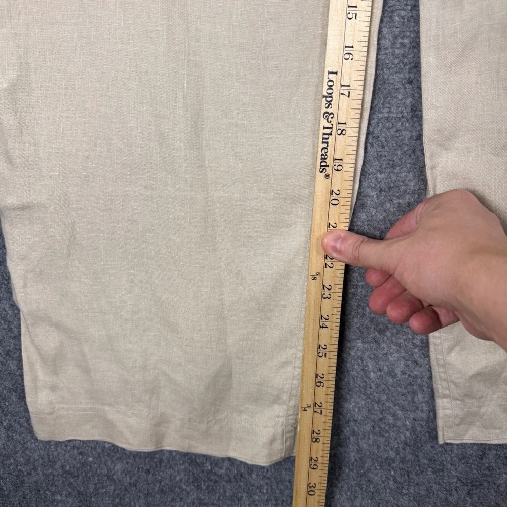 Perry Ellis Linen Drawstring Pants Men's 36x30 Beige 100% Linen Relaxed Fit